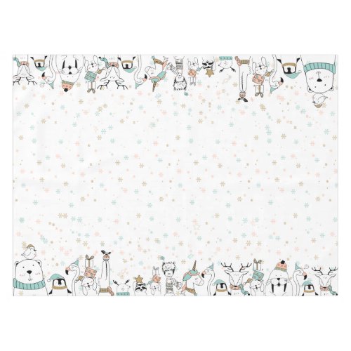 Pastel Whimsical Doodle Winter Animals 2 Tablecloth