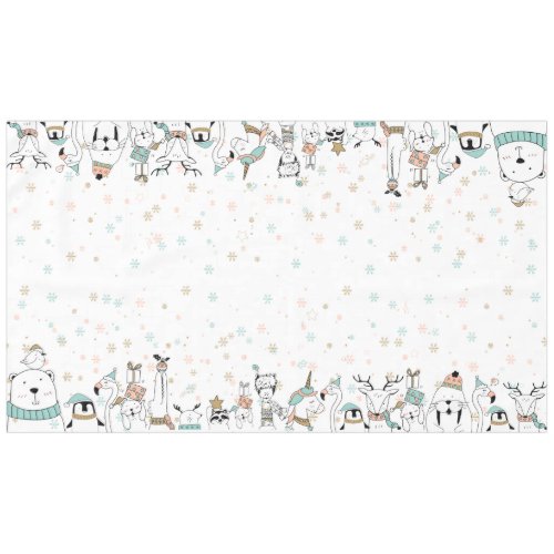 Pastel Whimsical Doodle Winter Animals 3 Tablecloth