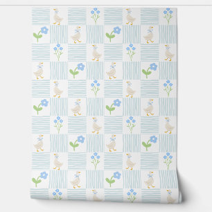 Pastel whimsical goose nursery rhymes nursery room wallpaper 