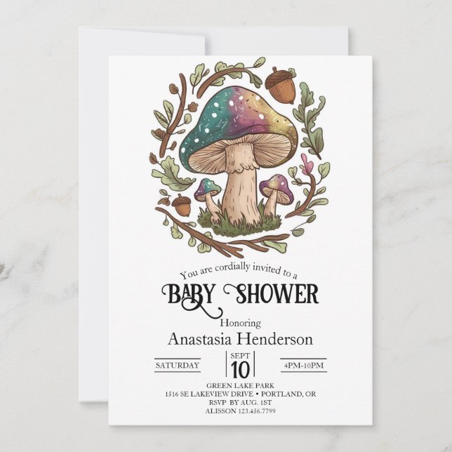 Pastel Whimsical Mushroom Baby Shower Digital Invitation (Front)