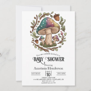 Pastel Whimsical Mushroom Baby Shower Digital Invitation