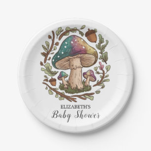 Pastel Whimsical Mushroom Baby Shower Paper Plates