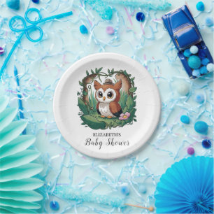 Pastel Whimsical Owl Baby Shower Paper Plates