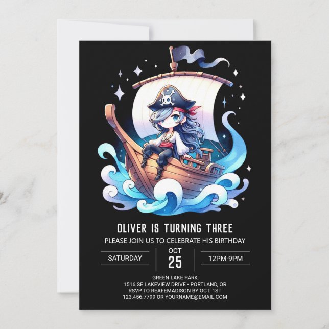 Pastel Whimsical Pirate Birthday Invitation (Front)