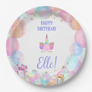 Pastel Whimsical Rainbows Unicorns Birthday Paper Plates