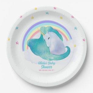 Pastel Whimsical Star Unicorn Rainbow Baby Shower  Paper Plates