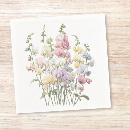 Pastel Whimsical Sweet Pea Flowers Cocktail Napkins