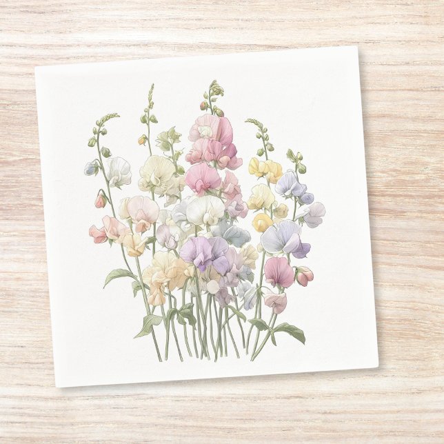 Pastel Whimsical Sweet Pea Flowers Cocktail Napkins (Creator Uploaded)