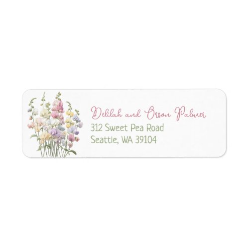 Pastel Whimsical Sweet Pea Flowers Return Address Label