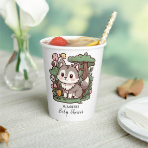 Pastel Whimsical Wolf Baby Shower Paper Cups