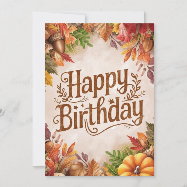 Pastel Whimsical Woods Autumn Fall Happy Birthday Card (Front)