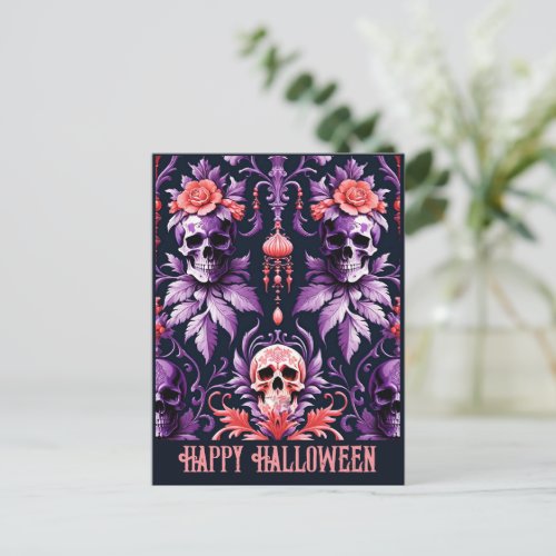 Pastel Whimsigoth Skulls Halloween Holiday Postcard