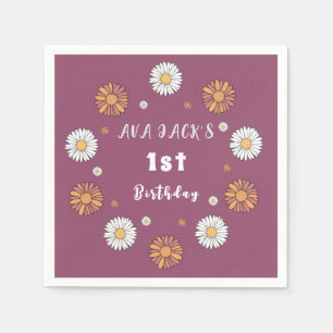 Pastel white and pink orange daisy flowers napkins