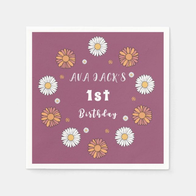 Pastel white and pink orange daisy flowers napkins (Front)