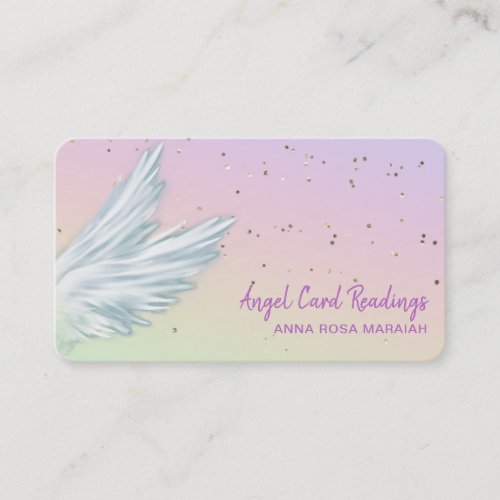   Pastel White Angel Wings Starry Rainbow Business Card