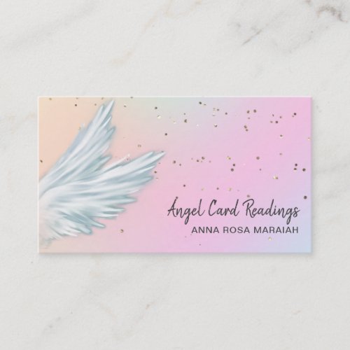   Pastel White Angel Wings Starry Rainbow Business Card