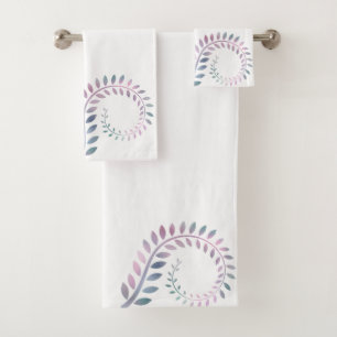 PASTEL WHITE BOTANICAL SWIRL BATHROOM TOWEL SET