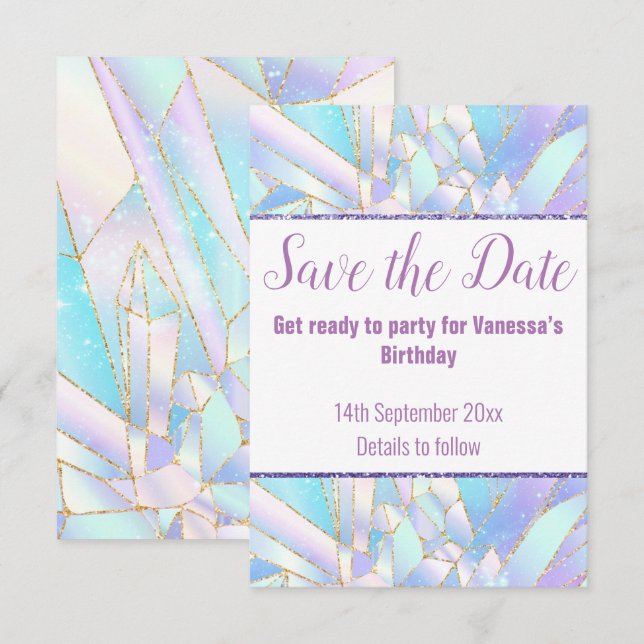 PASTEL WHITE  CRYSTAL SAVE THE DATE RSVP CARD (Front/Back)