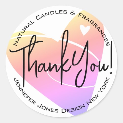 Pastel White Heart Calligraphy Thank You Label 