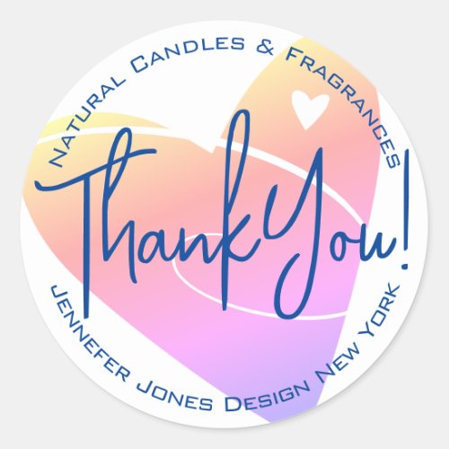 Pastel White Heart Calligraphy Thank You Label