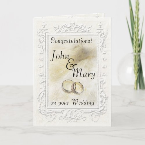 Pastel White Peacock Wedding Congratulation Card