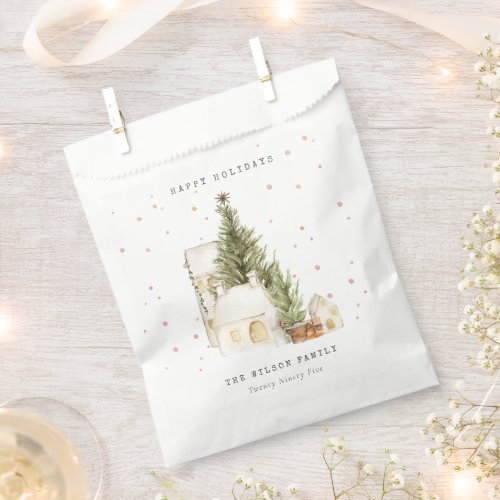 Pastel White Snow Tree Houses Seasons Greetings Favor Bag