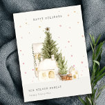 Pastel White Snow Tree Houses Seasons Greetings  Holiday Postcard<br><div class="desc">If you need any further customisation please feel free to message me on yellowfebstudio@gmail.com.</div>