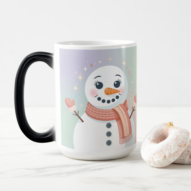 Pastel White Snowman Morphing Mug (With Donut)