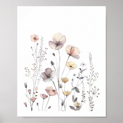 Pastel Wild Flowers Floral Watercolor Poster