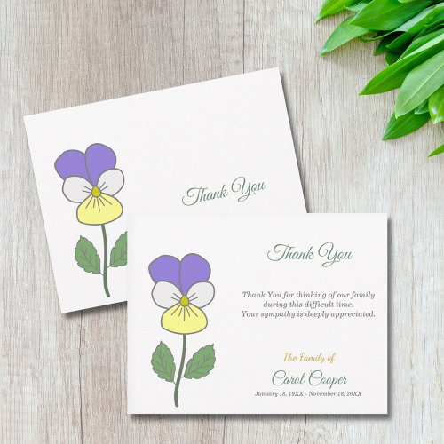 Pastel Wild Pansy Funeral Thank You Note Card