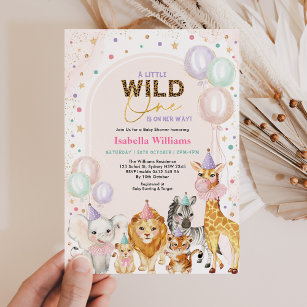Pastel Wild Party Animals Balloon Girl Baby Shower Invitation