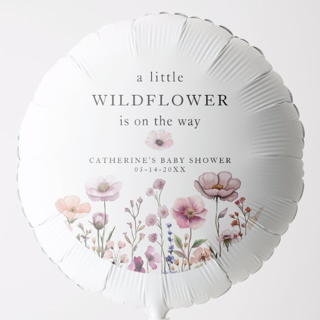 Pastel Wildflower Baby Shower Balloon – Dusty Pink (Front)