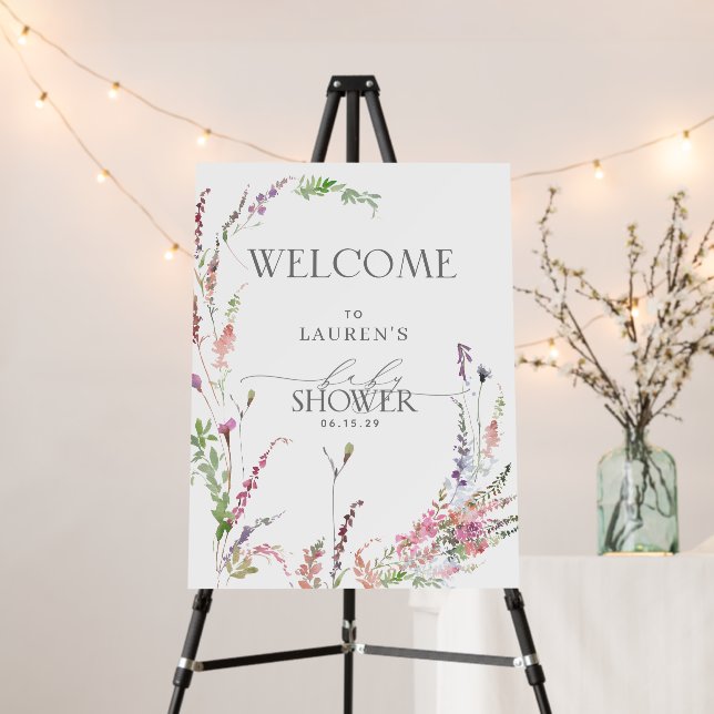 Pastel Wildflower Baby Shower Welcome Foam Board (In Situ (Stand))