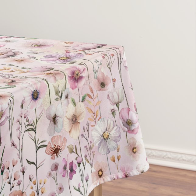 Pastel Wildflower Bloom Tablecloth – Dusty Pink Wa (In Situ)