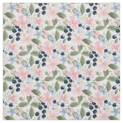 Pastel Wildflower & Blueberry Floral Pattern Fabric