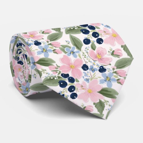 Pastel Wildflower & Blueberry Floral Pattern  Neck Tie
