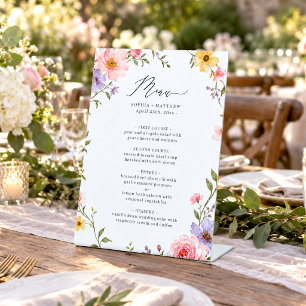 Pastel Wildflower Botanical Floral Wedding Pedestal Sign