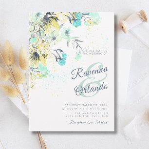 Pastel Wildflower Botanical Romance Blue Wedding Invitation