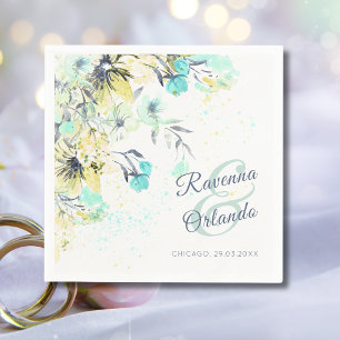Pastel Wildflower Botanical Romance Blue Wedding Napkins