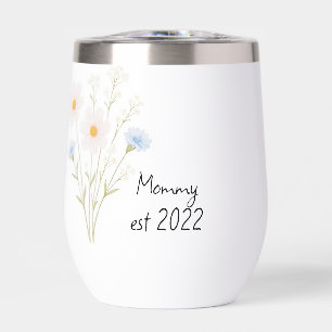 Pastel Wildflower Bouquet Personalized "Mom Est."  Thermal Wine Tumbler