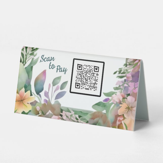 Pastel Wildflower Business QR code Scan to Pay  Table Tent (Front)