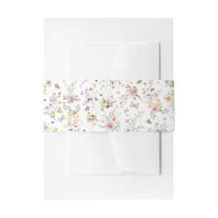 Pastel Wildflower Butterfly Garden Pattern Invitation Belly Band