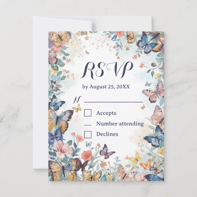 Pastel Wildflower & Butterfly RSVP Card with QR (Front)