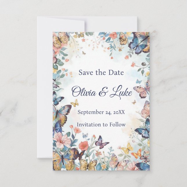 Pastel Wildflower & Butterfly Save the Date (Front)