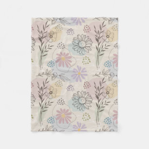 Pastel Wildflower Collage – Chic Floral Geometric Fleece Blanket