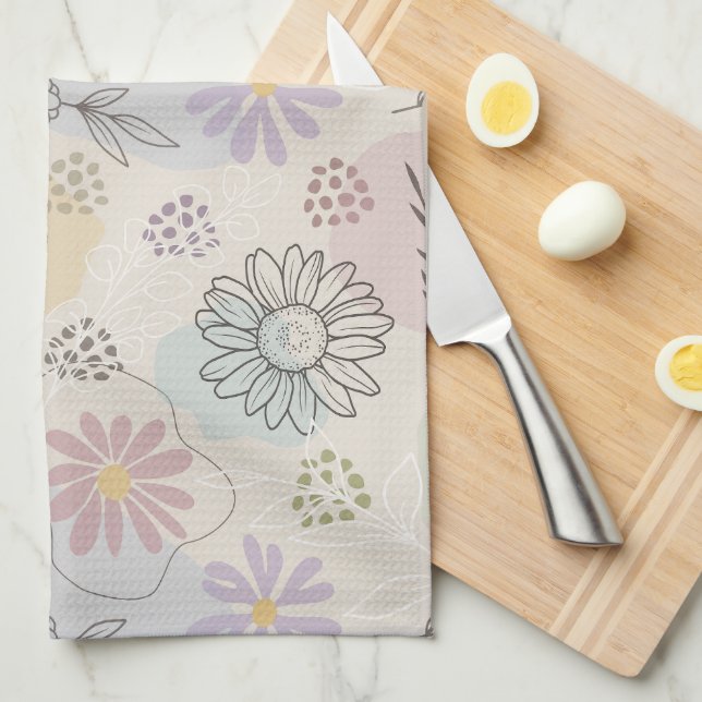 Pastel Wildflower Collage – Chic Floral Geometric  Kitchen Towel (Quarter Fold)
