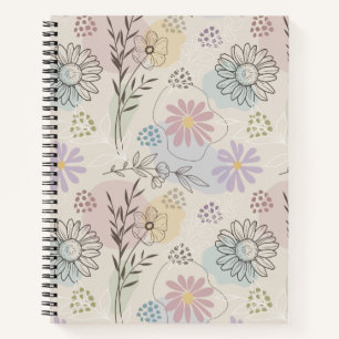 Pastel Wildflower Collage – Chic Floral Geometric  Notebook