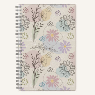 Pastel Wildflower Collage – Chic Floral Geometric  Notebook