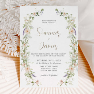 Pastel Wildflower Delicate Floral Wreath Wedding Invitation