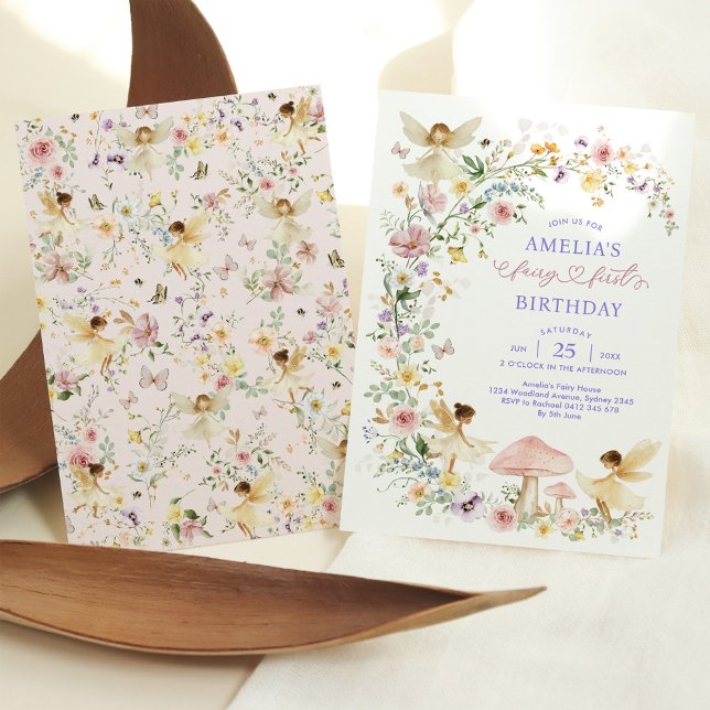 Pastel Wildflower Fairy First 1st Birthday Party Invitation (Creator Uploaded)